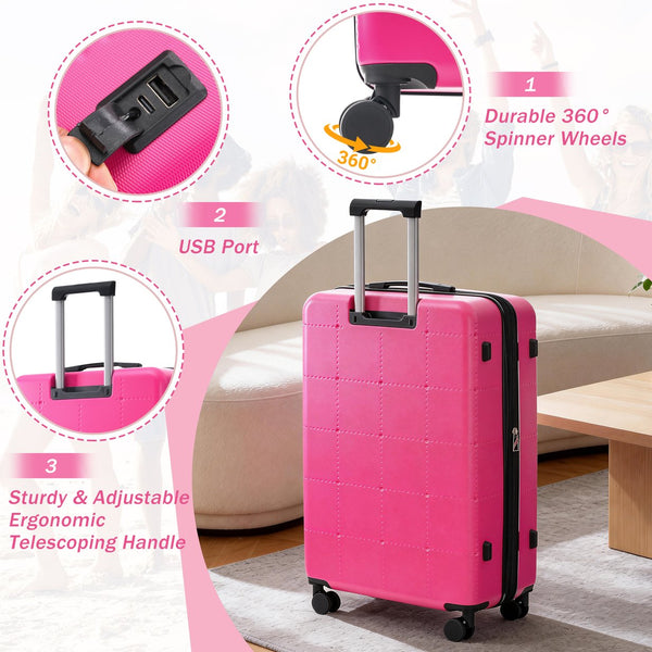English Elm Luggage 5 Piece Hardside Abs Set with Front Access Carry on and Tsa Spinner Wheels Pink N732P391557F