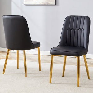 English Elm 2 Modern Dining Chairs with Plush PU Cushions and Gold Metal Legs for Stylish Comfort at Home Black+Gold W1151P294397