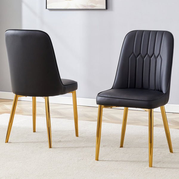 English Elm 2 Modern Dining Chairs with Plush PU Cushions and Gold Metal Legs for Stylish Comfort at Home Black+Gold W1151P294397