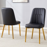 English Elm 2 Modern Dining Chairs, Sleek Pu Leather Backrest, and Gold Metal Legs Bring A Comfortable Home Experience To The Kitchen, Bedroom, and Office.