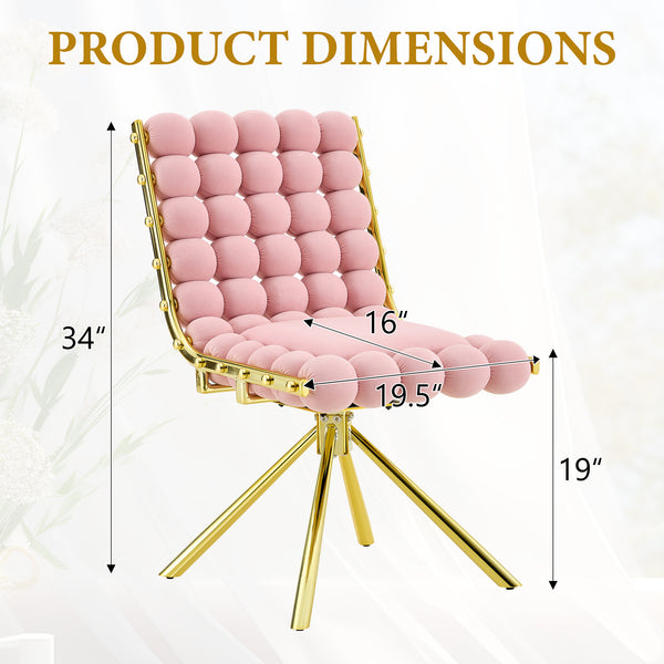 English Elm Cream Dutch Velvet Swivel Chair Tufted Bubble Backrest Glam Armless Accent Seat Gold,Pink W3875P448020