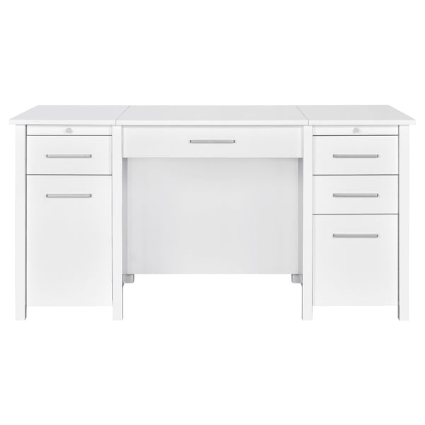 English Elm Rayna White High Gloss Lift-Top 60" Office Desk with 4 Easy-Glide Drawers & Brushed Zinc Hardware B062P351422