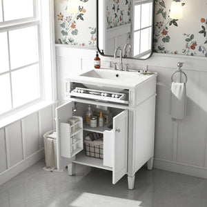 English Elm 24" Bathroom Vanity with Ceramic Basin, French-Inspired Accent Carvings, Soft-Close Doors & Storage White N710P293309K