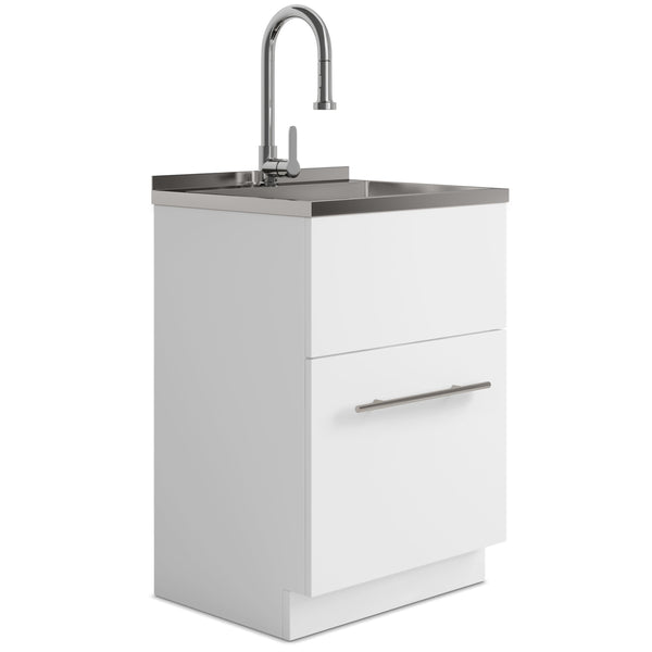English Elm Metro 24" Laundry Cabinet With Deep Stainless Steel Sink & High-Arch Faucet For Ultimate Utility B136P158805