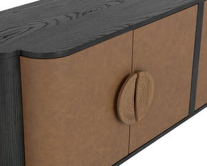 Sunpan Dresden Sideboard: Mid-century Modern Design With Smoke Grey Oak And Faux Leather Doors, Stylish Handles Grey Faux Leather ,Wood 111742