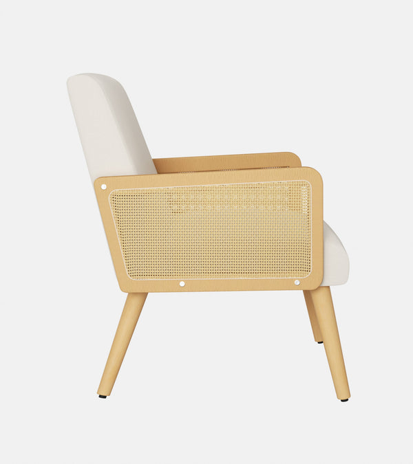 English Elm Accent Chair Mid-Century Rattan Arms Set of 2 with Rubber Wood Legs, Plush Fabric Seat, Cozy Lounge Beige T3950P394498