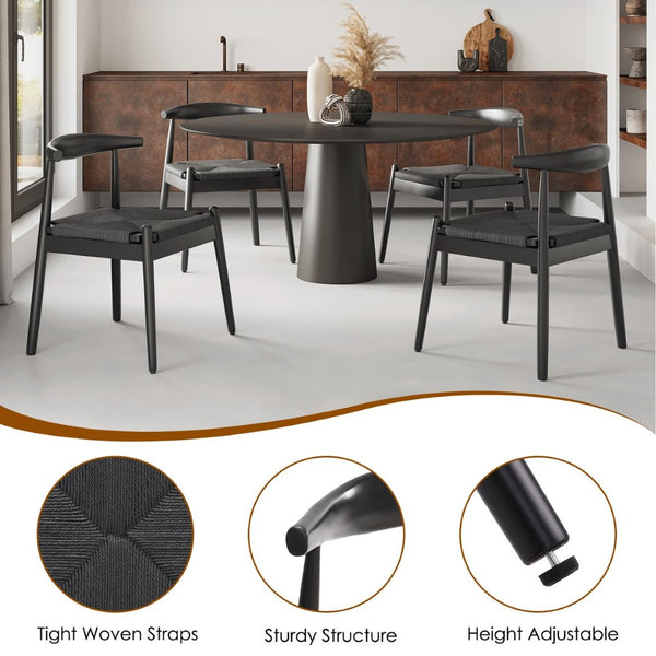 English Elm Weave Dining Chairs Set Of 2 - Elegant Mid-Century Modern Oak Frame With Handwoven Twine Seats T3623P371948-GIGA