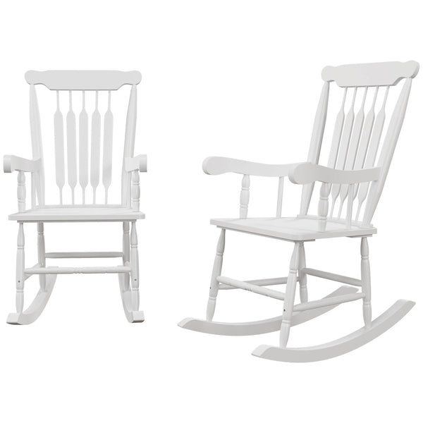 English Elm Outsunny Classic Wooden Rocking Chairs Set Of 2 - High Back, Durable Design For Patio & Garden Relaxation W2225P217106-GIGA
