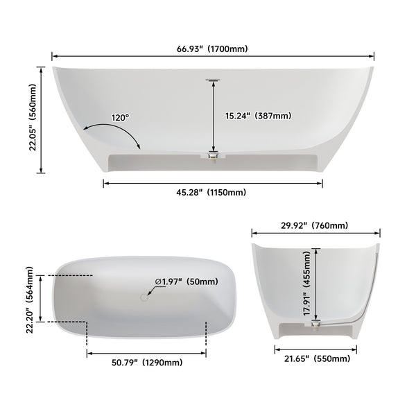 English Elm 67 Inch Freestanding Soaking Tub Eco Stone Resin Matte Finish Spa Bath Retreat T3785P353959