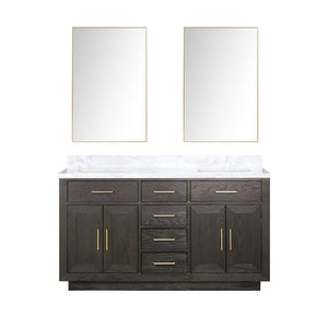 English Elm Brown Oak Double Bath Vanity Set With Carrara Marble Top & Mirrors – Elegant 60" Design For Luxury B2731S01531
