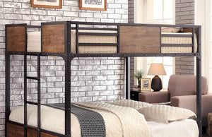 English Elm Industrial Bunk Bed Twin Over Twin Metal Pipe Frame with Built-In Ladder, Guard Rails, Rustic Accent Black 76 L x 58 W x 6 H B2741P353077