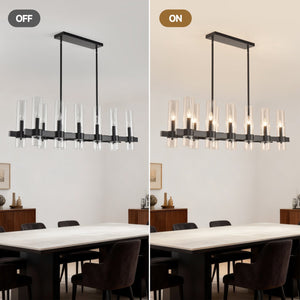 English Elm Black Linear Chandelier 12 Light Seeded Glass Farmhouse Fixture for Dining Rooms W5008P392744