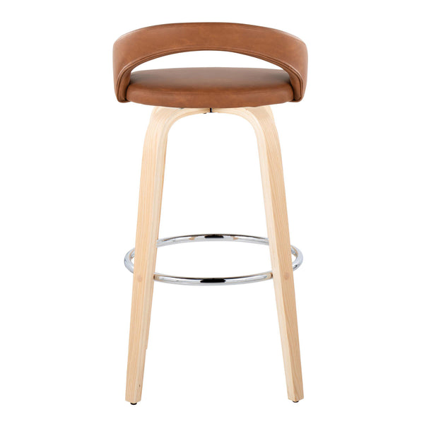 English Elm Fixed-height Swivel Barstools Walnut Bentwood Legs White Velvet Seat Set of 2 Camel B202S01913