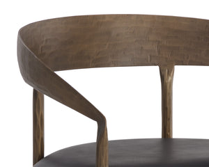 Sunpan Zanatta Dining Armchair – Handcrafted Antique Brass Frame with Unique Hammered Metal Detailing Charcoal Black Leather