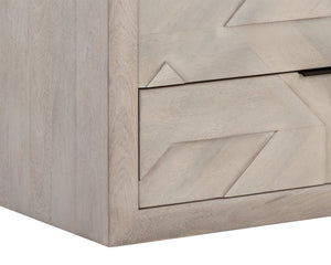 Sunpan Lisboa Nightstand - Unique Handcrafted Light Grey Mango Wood Nightstand with Intricate Drawers & Shelf