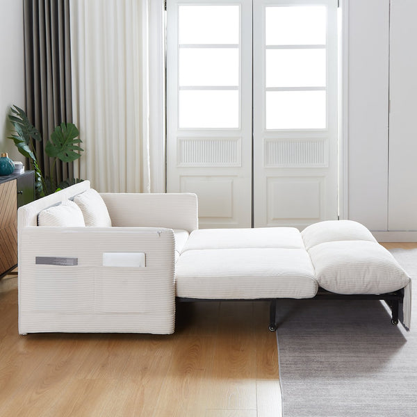 English Elm MH'' MH' 64.5 Inch Sleeper Sofa Bed with Corduroy Upholstery, Sturdy Wood & Iron Frame, 3-in-1 Convertible Comfort Beige W1193S00124