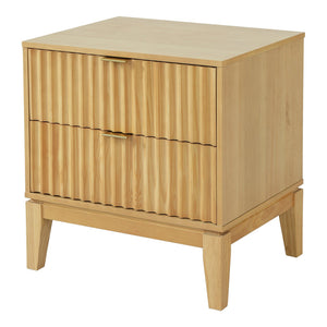 English Elm Natural Rubber Wood Fluted 2 Drawer Nightstand with Gold Pulls for Modern Bedrooms N758P386962N