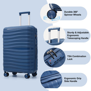 English Elm Premium Polypropylene Hard Shell Luggage Set Three Piece with Tsa Locks Spinner Wheels Blue N726P460073N