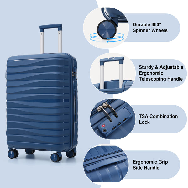 English Elm Premium Polypropylene Hard Shell Luggage Set Three Piece with Tsa Locks Spinner Wheels Blue N726P460073N