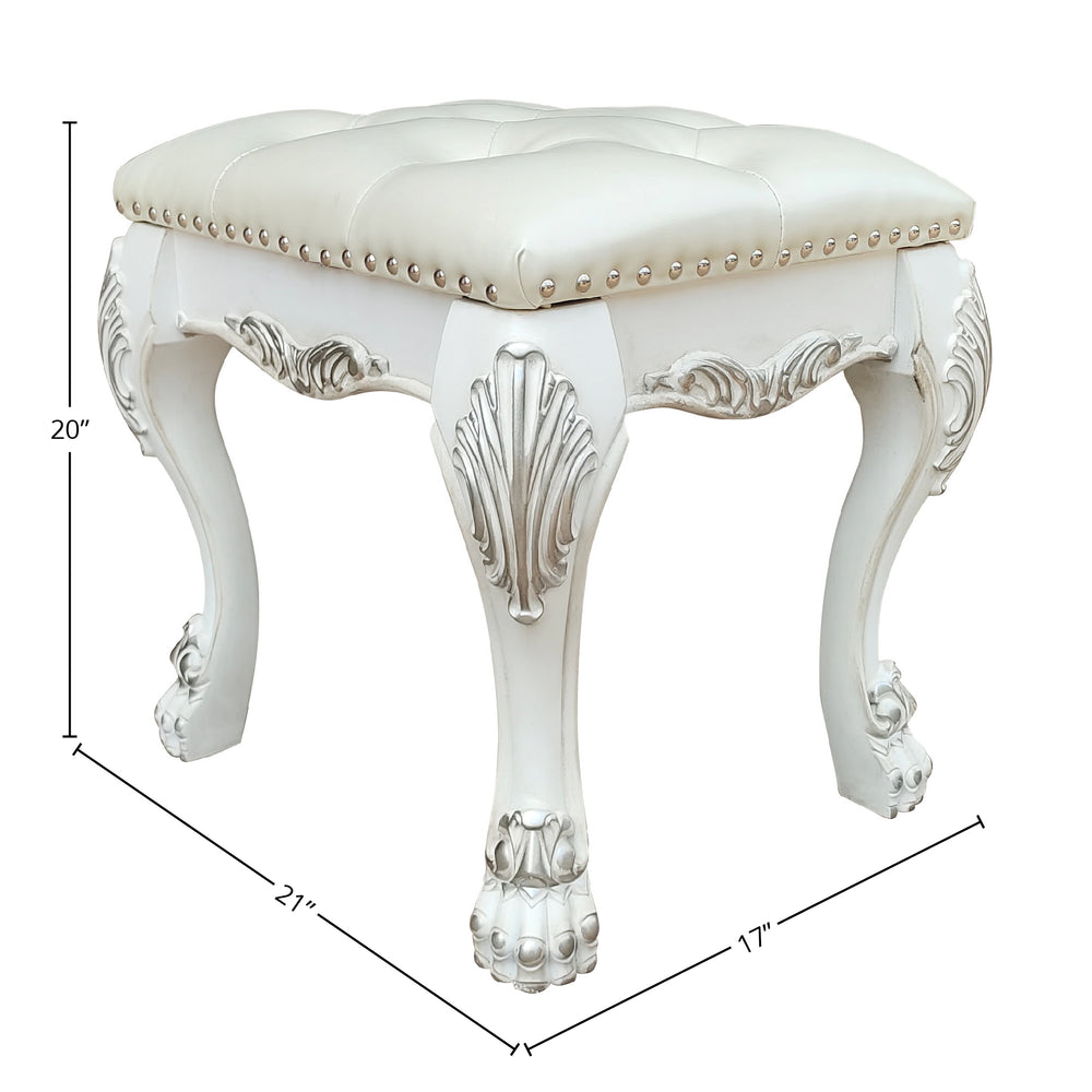 English Elm Dresden Bone White Vanity Stool with PU Leather Upholstery, 220lb Capacity, 21" W x 20" H Elegance B2726P271546
