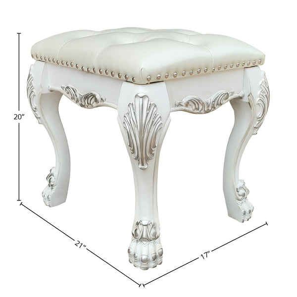 English Elm Dresden Bone White Vanity Stool with PU Leather Upholstery, 220lb Capacity, 21" W x 20" H Elegance B2726P271546