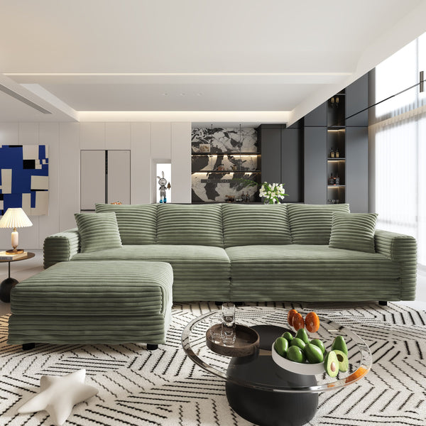 English Elm 102.4 Inch Plush Corduroy Cloud Sofa Deep Seat Four Person Convertible Lounge for Living Room Green W1885S00276