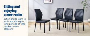 English Elm Luxury Black Pu Dining Chairs Set Of 4 - Ergonomic Comfort With Vertical Stripe Design & Metal Legs W1151P282693