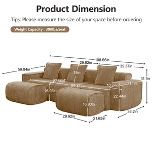English Elm Streamlined Velvet U-shape Modular Sectional with Ottomans and French Piping Detail W3041S00374