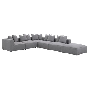 English Elm Amherst Grey 6-Piece Modular Sectional Sofa with Plush Cushions, Ottoman & Black Wood Feet, 154" B062S01219