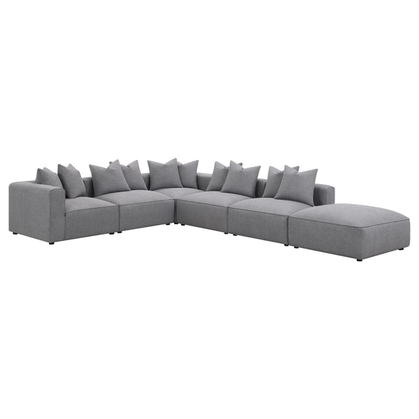 English Elm Amherst Grey 6-Piece Modular Sectional Sofa with Plush Cushions, Ottoman & Black Wood Feet, 154" B062S01219