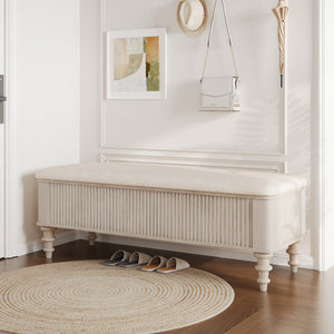 English Elm 50.8-inch Linen Upholstered Storage Bench Rubberwood Frame Lift Top Entryway Bedroom Seat Beige W5819P481610