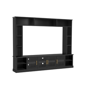 English Elm Entertainment Wall Unit with Glass Doors Open Shelving Mdf Living Room Storage Black N710S688100B