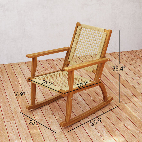 English Elm Rocking Chairs Set of 2 Outdoor Pe Wicker Acacia Wood Patio Porch Lounge T3971P444590