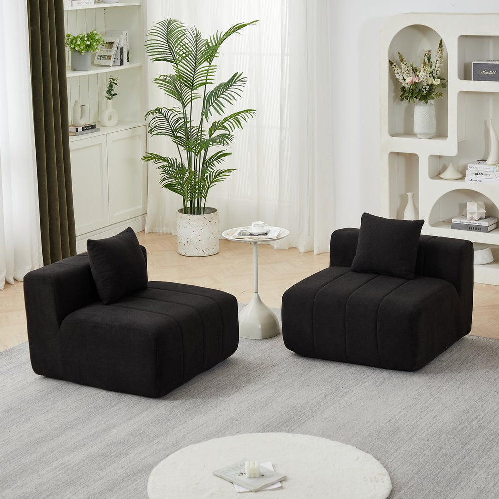 English Elm Chenille Modular Sectional Sofa Curved Piano Key Design Plush Living Room Lounge Seating Black W834P389131
