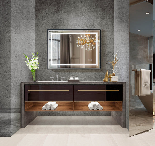 English Elm 40*30inch LED Bathroom Mirror with Beveled Edge, Front & Backlit 3-Color Dimmable IP54 Anti-Fog Grey W2091P214096
