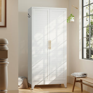 English Elm White Steel Freestanding Wardrobe Cabinet with Rod and Shelves for Dorm or Apartment T2398P480394