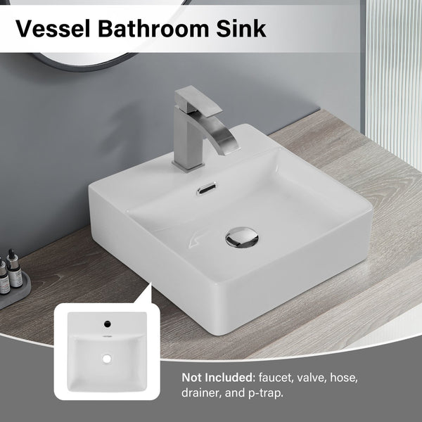 English Elm Bothwa Square Ceramic Vessel Sink Glossy White Cupc Certified Countertop Bath Basin B2724P262840