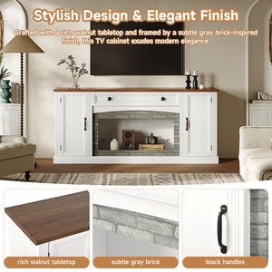 English Elm Elegant Walnut Media Console with Gray Brick Base Open Bay and Adjustable Shelving White N721P394506K