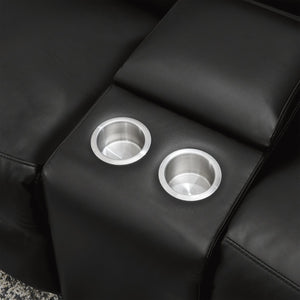 English Elm 5-seater Air Leather Power Reclining Sectional with Led Bluetooth Subwoofer and Lift Cabinet Black W1191S00121