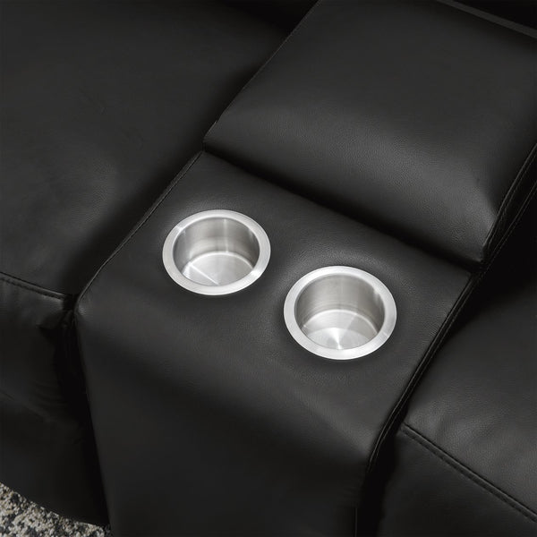 English Elm 5-seater Air Leather Power Reclining Sectional with Led Bluetooth Subwoofer and Lift Cabinet Black W1191S00121