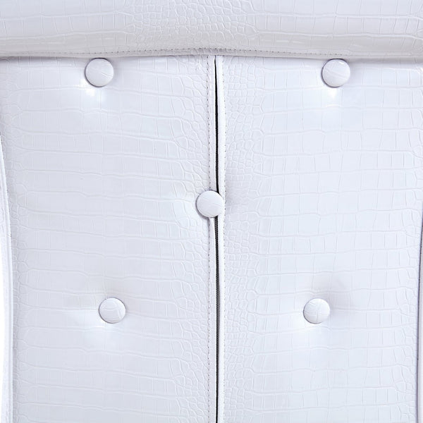English Elm A Set of 2 Glam Faux Alligator Pvc Barstools with Crystal Buckle Detail White W1512P491589