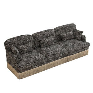 English Elm 100" Leopard Chenille Sectional Sofa with Tassel Trim Deep Seat Modular Living Room Couch Khaki W5656S00022