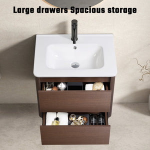 English Elm 23x18x19 Floating Bathroom Vanity Solid Wood Grain Soft Close Drawer Modern Storage W3402P370149