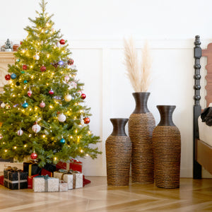 English Elm 3-piece modern PVC floor vase set with tall standalone racks for artificial branches and decor accents Beige+Black W2796P261501