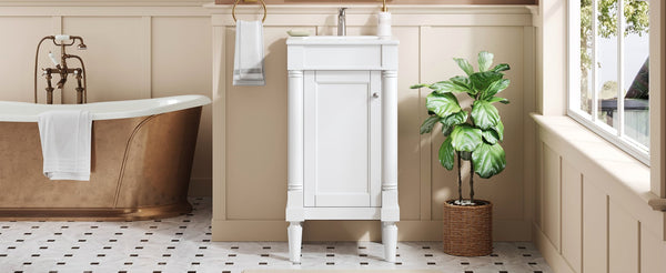 English Elm 18" French Style Vanity with Ceramic Sink Soft Close Door and Adjustable Shelf White N710P415332K