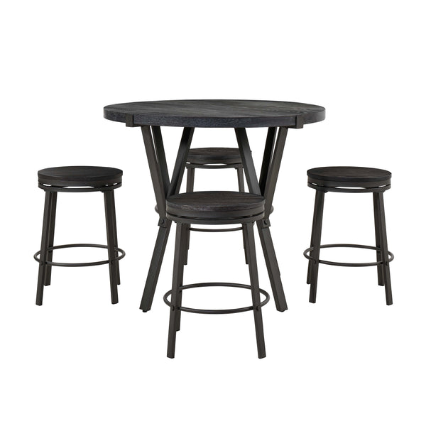 English Elm Wooden Round Counter Height Dining Set with Four Swivel Stools for Kitchen Nook B2748S00062