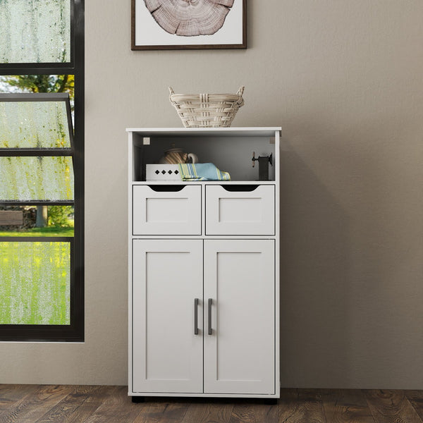 English Elm Farmhouse White Storage Cabinet with Adjustable Shelves, Double Doors, Drawers & Open Display Space W3151P288898