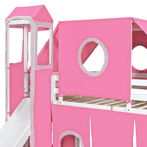 English Elm Twin Castle Loft Bed with Play Tower Pinewood Frame for Kids Bedroom Storybook LT000568AAH-1