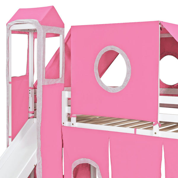 English Elm Twin Castle Loft Bed with Play Tower Pinewood Frame for Kids Bedroom Storybook LT000568AAH-1