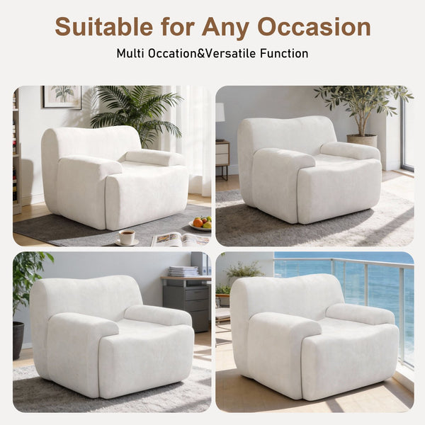 English Elm Wide Chenille Accent Chair Oversized Cozy Seat for Bedroom Living or Studio Spaces Beige W5385P433247